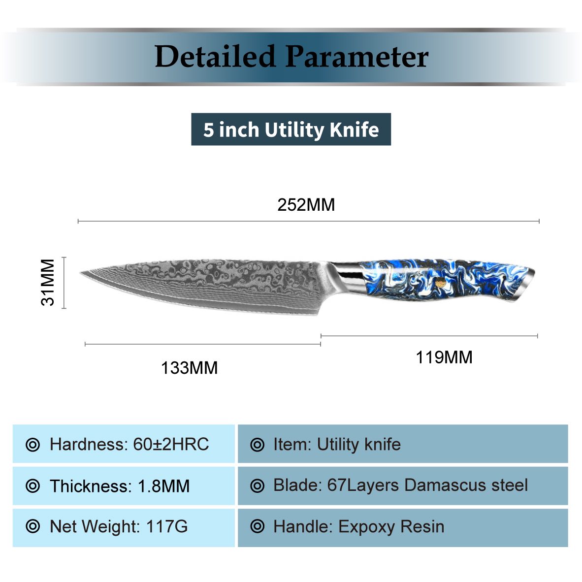 Suraisu 5-Piece Kitchen Knife Set - Chef | Bread | Santoku | Paring Knife - Starry Night Collection