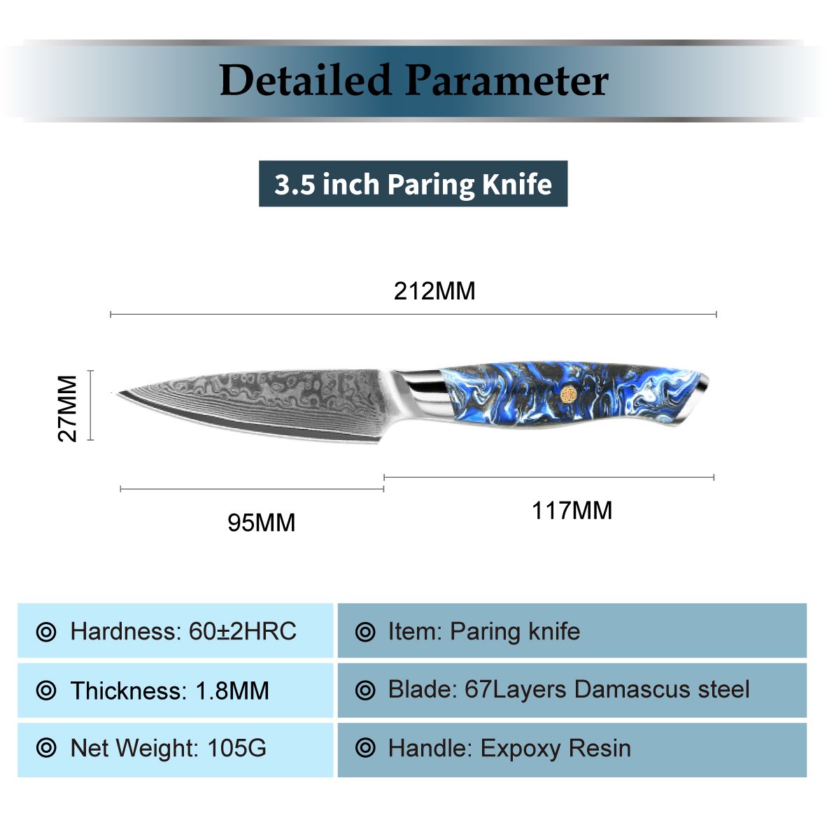 Suraisu 5-Piece Kitchen Knife Set - Chef | Bread | Santoku | Paring Knife - Starry Night Collection