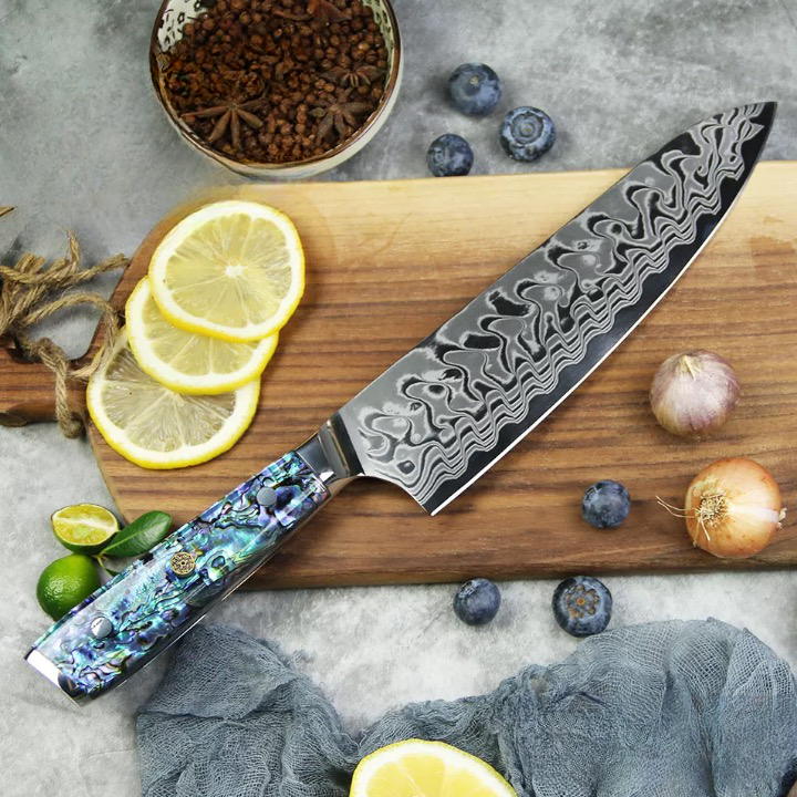 Chef's knife 8 inch Deep Blue, Damascus knife